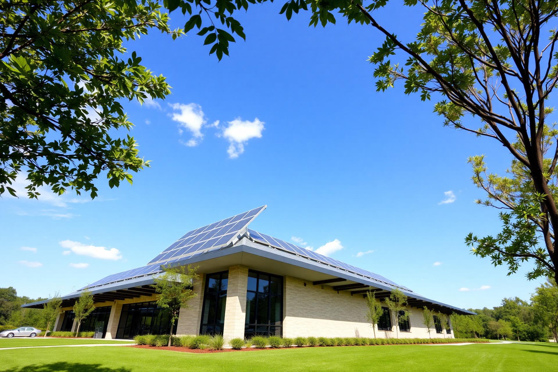 Bâtiment moderne équipé de panneaux solaires